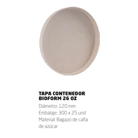 TAPA BIOFORM CARTON CONTENEDOR  26 OZ PQ X 25