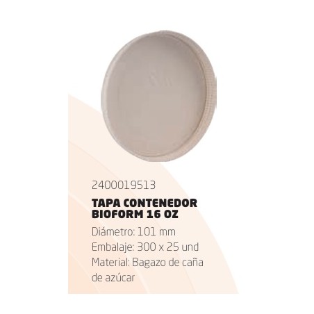 TAPA BIOFORM CARTON CONTENEDOR  16 OZ PQ X 25