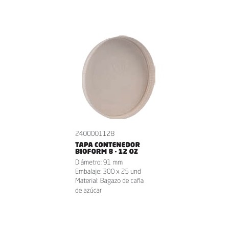 TAPA BIOFORM CARTON CONTENEDOR 8 y 12 OZ y VASO 16 CAÑATEK PAQ X 25