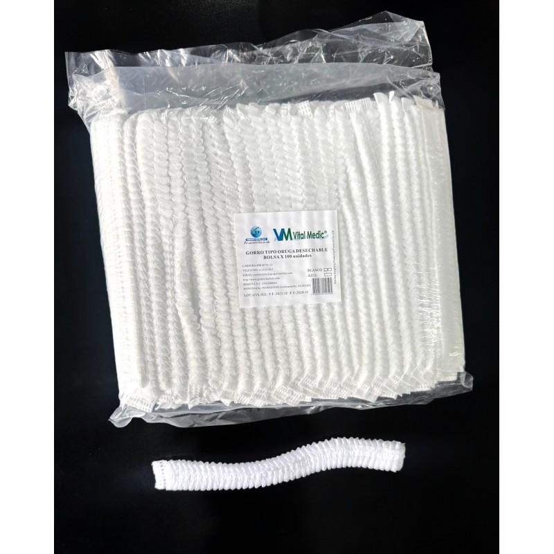 GORRO COFIA TIPO ORUGA BLANCO PAQ. X 100 UND.