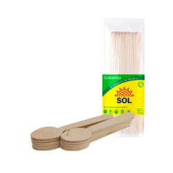 CUCHARA MADERA POSTRE 14 CM EL SOL PAQUETE X 20