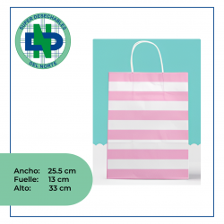 BOLSA PAPEL 25.5 X 13 X 33 C/M REF MISSY RAYAS ROSADA