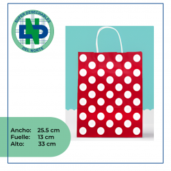 BOLSA PAPEL 25.5 X 13 X 33 C/M REF MISSY PUNTOS ROJOS