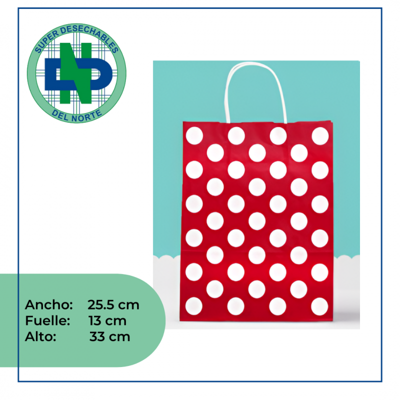 BOLSA PAPEL 25.5 X 13 X 33 C/M REF MISSY PUNTOS ROJOS