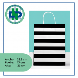 BOLSA PAPEL 25.5 X 13 X 33 C/M REF MISSY RAYAS NEGRA