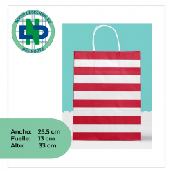 BOLSA PAPEL 25.5 X 13 X 33 C/M REF MISSY RAYAS ROJA