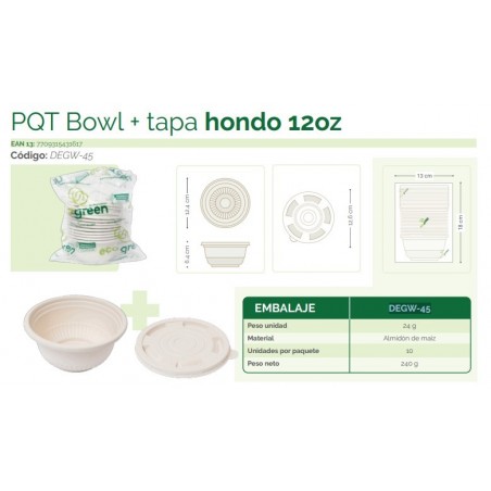 CONTENEDOR ECOGREEN 12 ONZ CON TAPA X 10