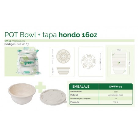 CONTENEDOR ECOGREEN 16 ONZ CON TAPA X 10