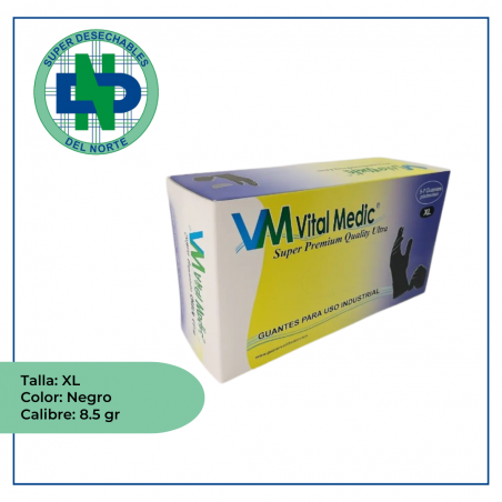 GUANTE DE NITRILO NEGRO INDUSTRIAL 8.5 GR CJX50 UND T/XL