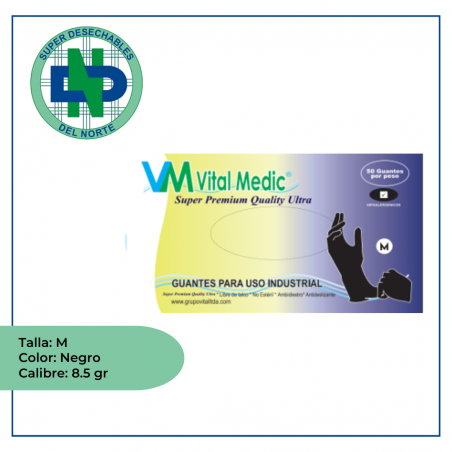 GUANTE DE NITRILO NEGRO INDUSTRIAL 8.5 GR CJX50 UND T/M