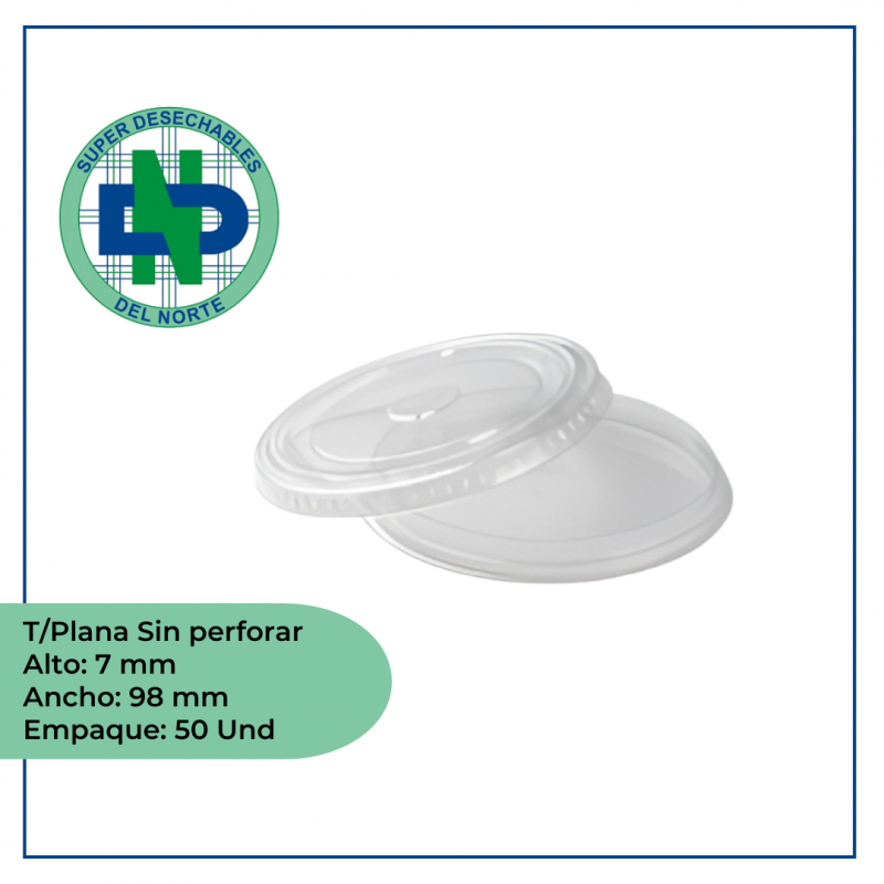 TAPA VASO TIPO U PLANA SIN PERF 12,16,22 OZ PP PQ X 50