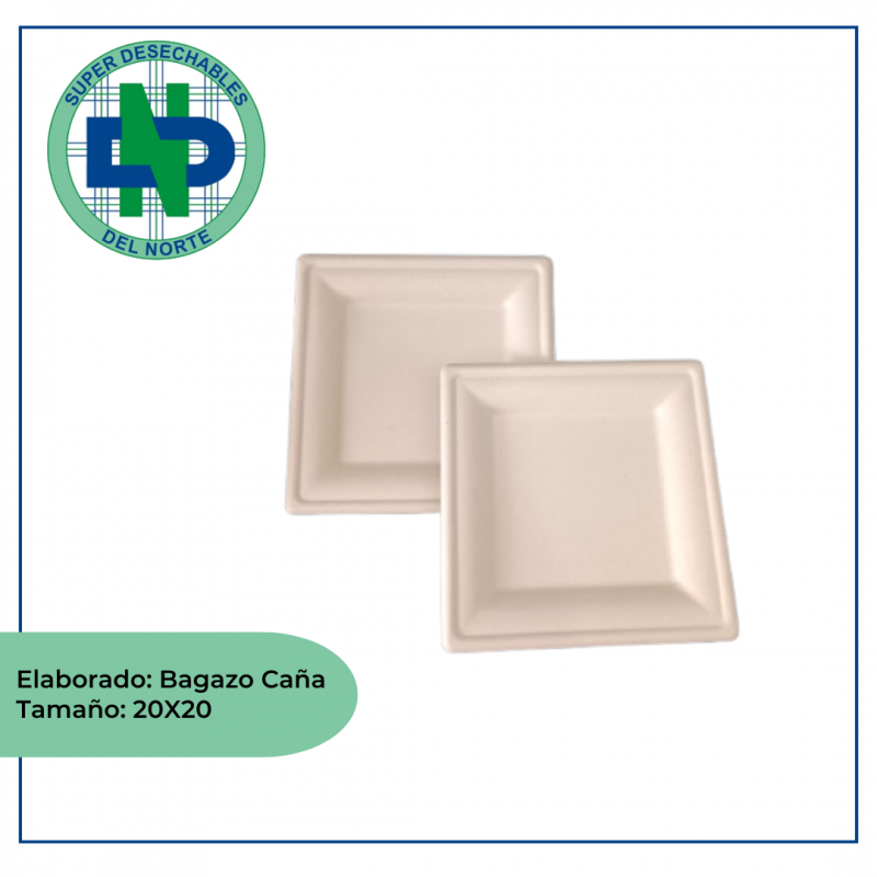 PLATO BAGAZO DE CAÑA CUADRADO 20 X 20 PROM.NAT PQ X 20