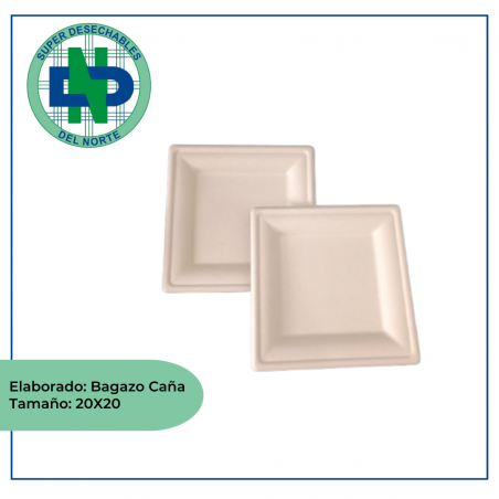 PLATO BAGAZO DE CAÑA CUADRADO 20 X 20 PROM.NAT PQ X 20